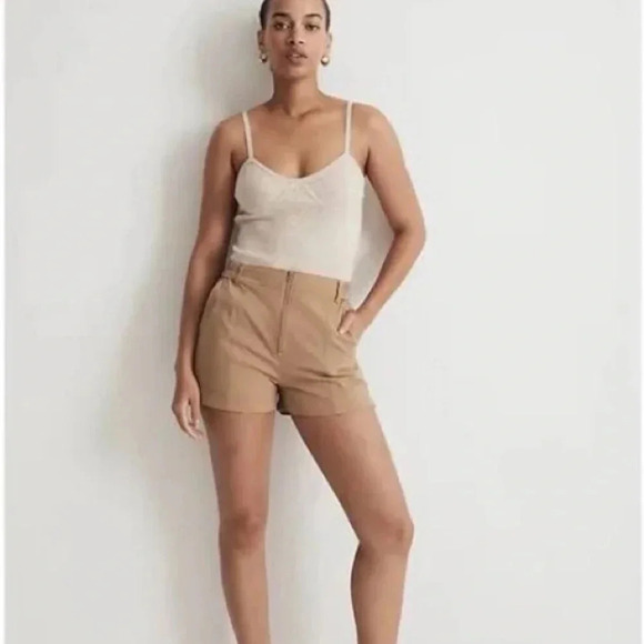 Madewell Zip Front Khaki Tapered Shorts Women's Size S High Rise small - Picture 1 of 7
